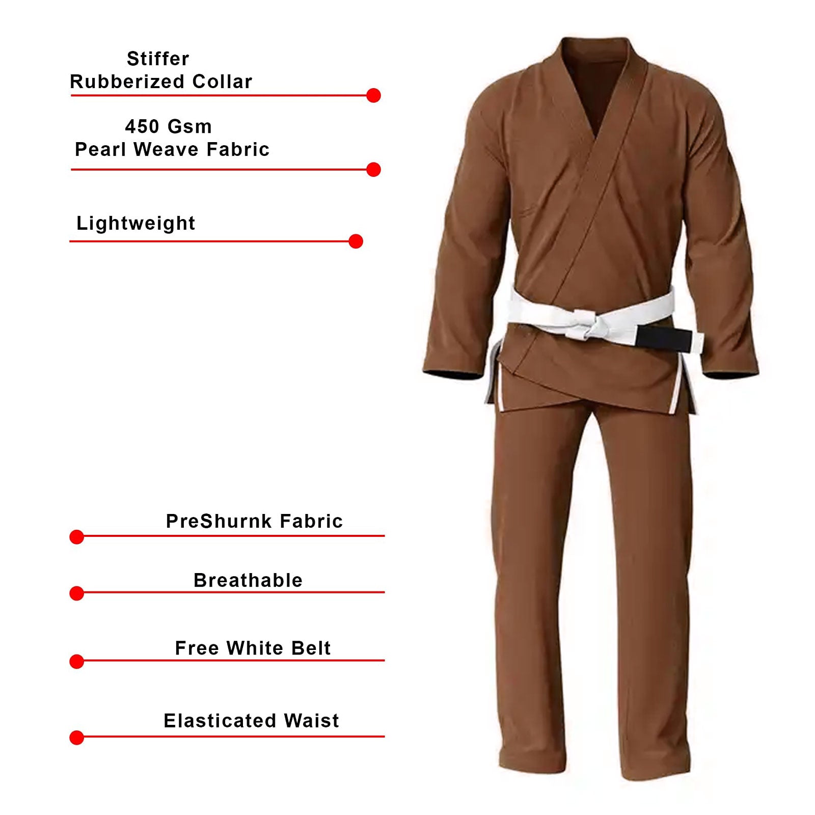 BJJ Gi for Men & Women Brazilian Jiu Jitsu GI Brown Suit with Free Belt 450 GSM.