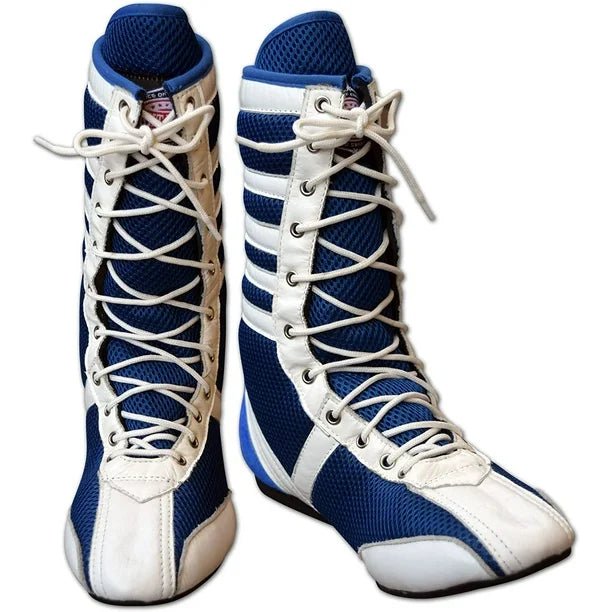 Long Boxing Shoes Anti Slip and Lightweight White and Blue.