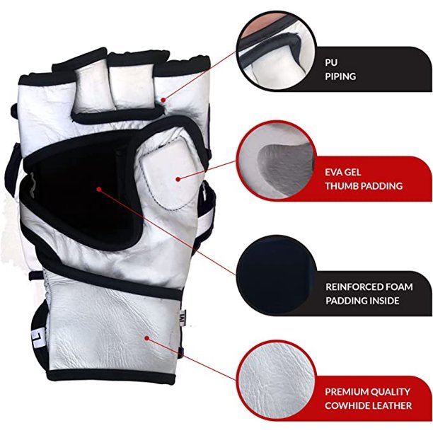 MMA Gloves Cowhide Leather White Sparring Gloves.
