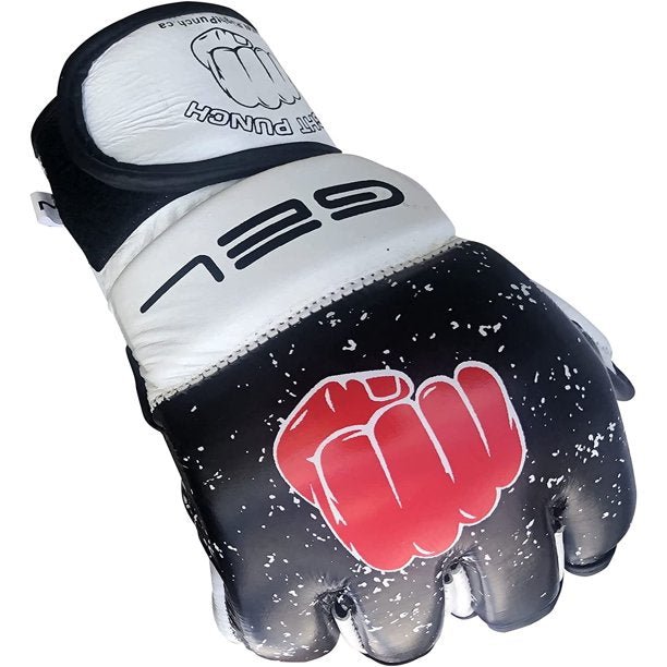 MMA Gloves Cowhide Leather White Sparring Gloves.