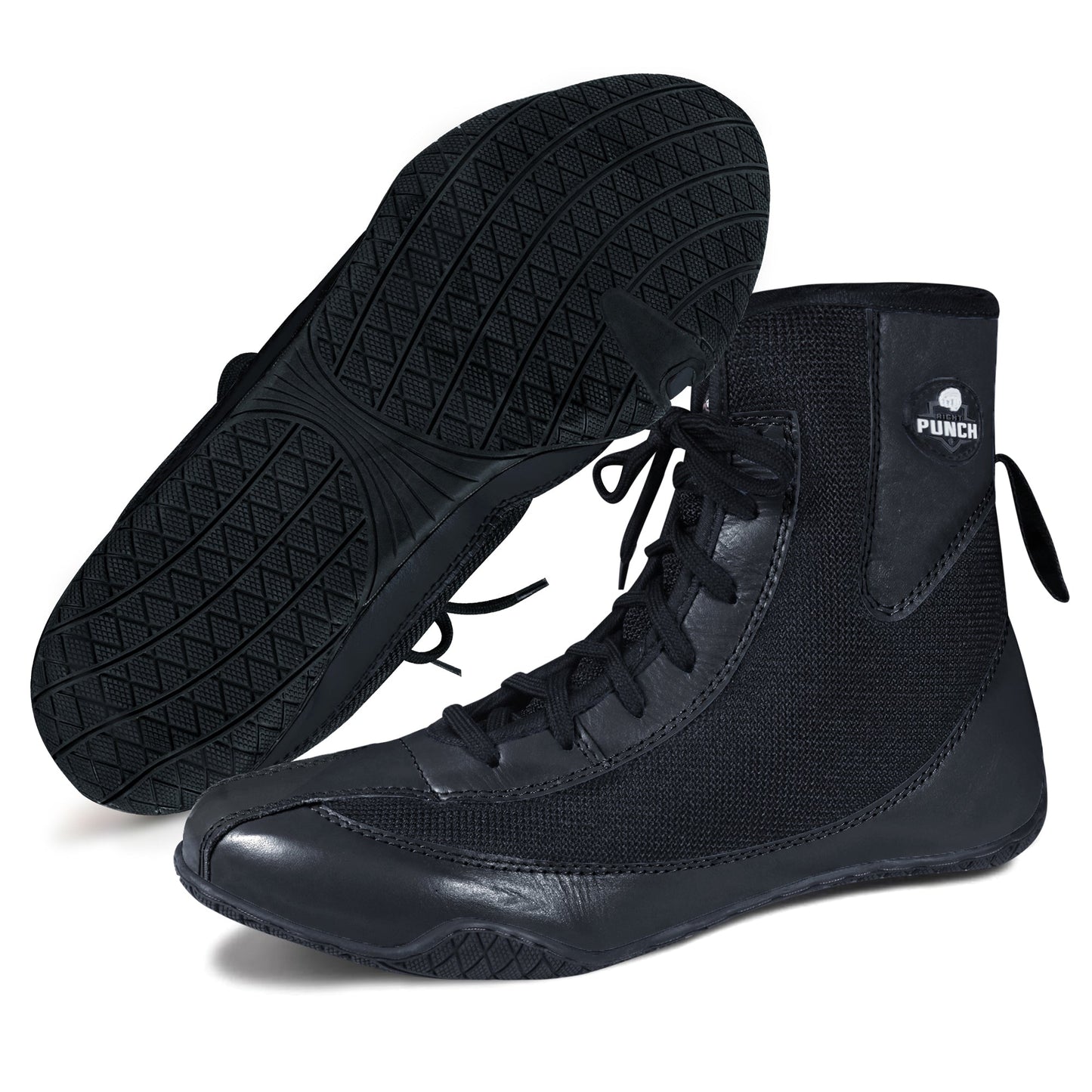 RightPunch High - Top Black Boxing and Wrestling Shoes - RightPunch Sports