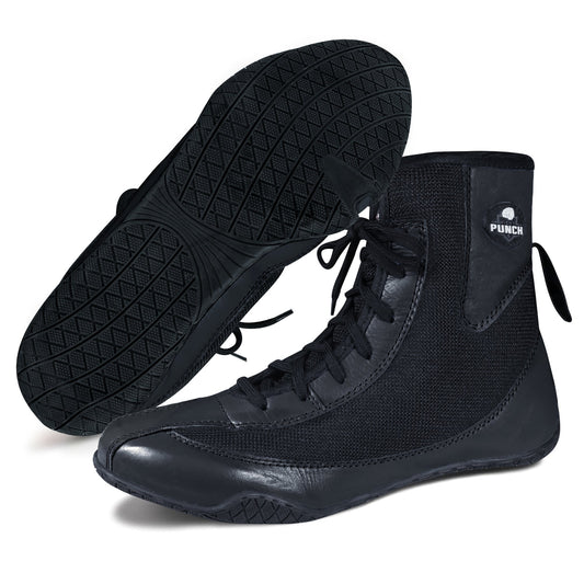RightPunch High - Top Black Boxing and Wrestling Shoes - RightPunch Sports