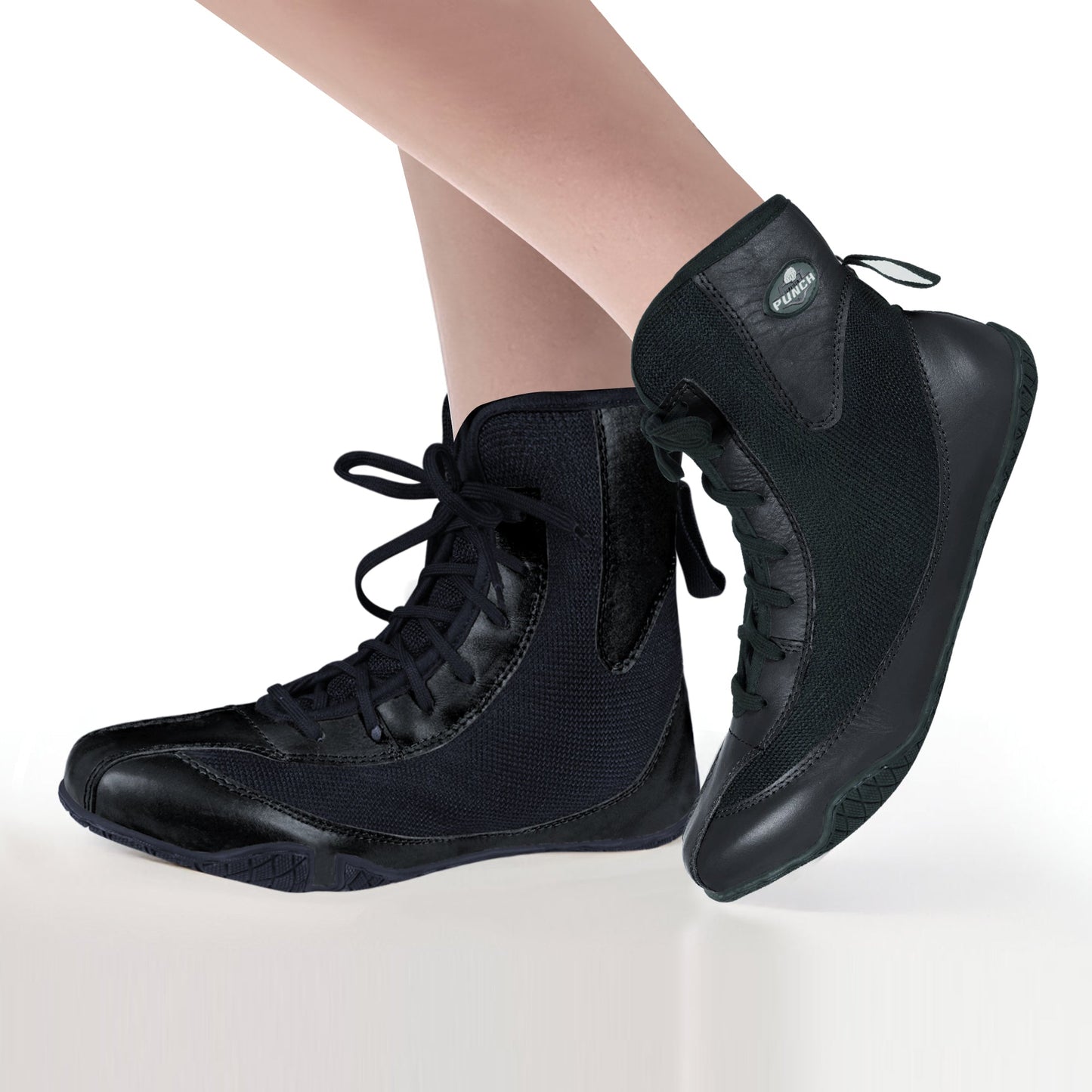 RightPunch High - Top Black Boxing and Wrestling Shoes - RightPunch Sports
