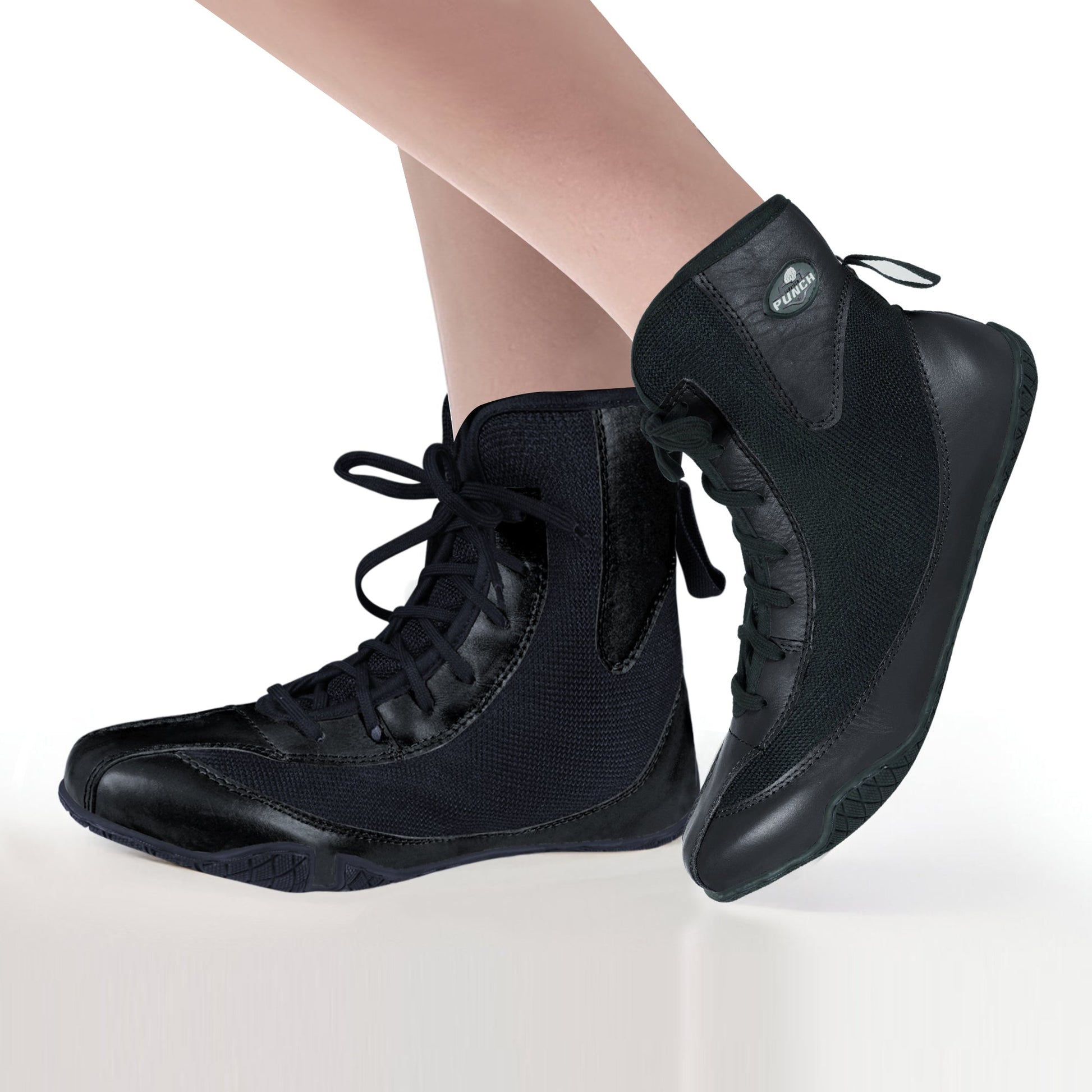 RightPunch High - Top Black Boxing and Wrestling Shoes - RightPunch Sports