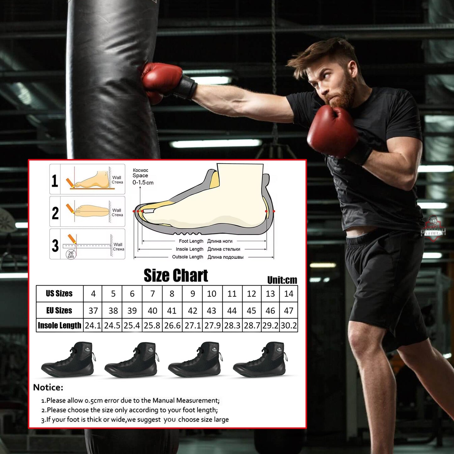 RightPunch High - Top Black Boxing and Wrestling Shoes - RightPunch Sports