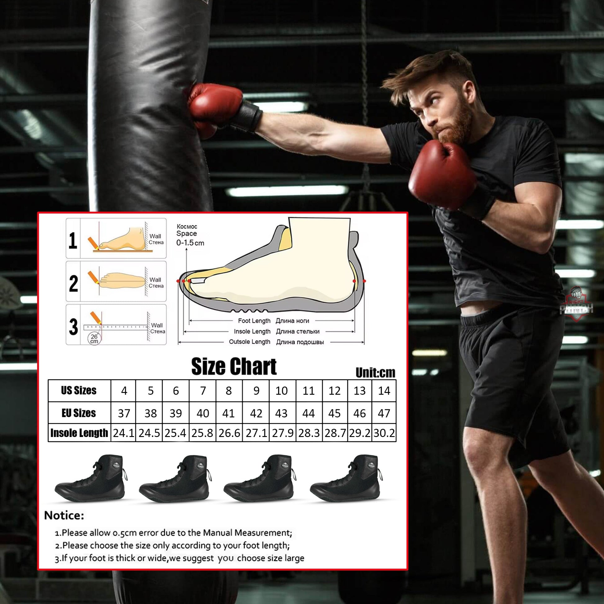 RightPunch High - Top Black Boxing and Wrestling Shoes - RightPunch Sports
