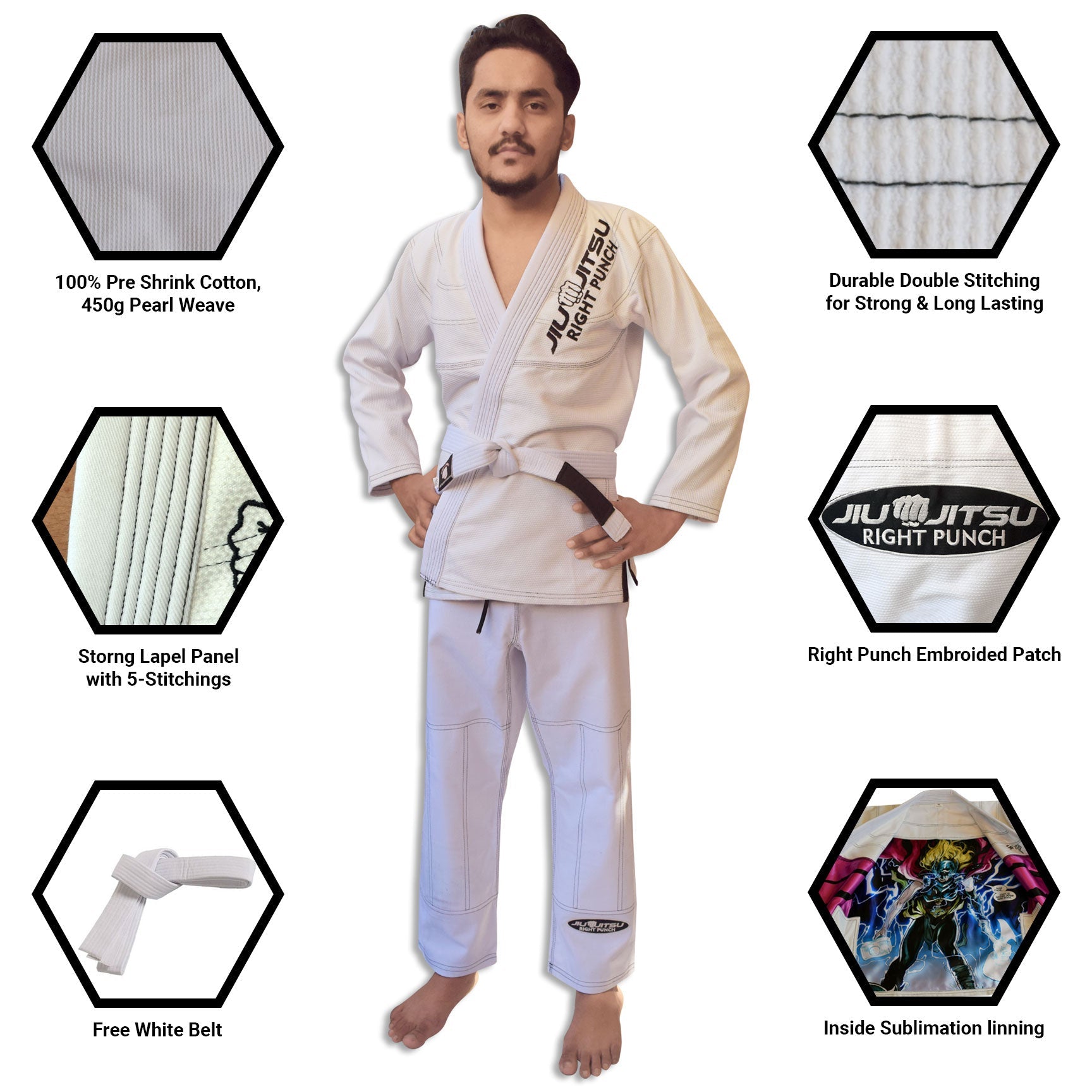 White Bjj Gi for Kids - Brazilian Jiu Jitsu for Kids With Free Belt.